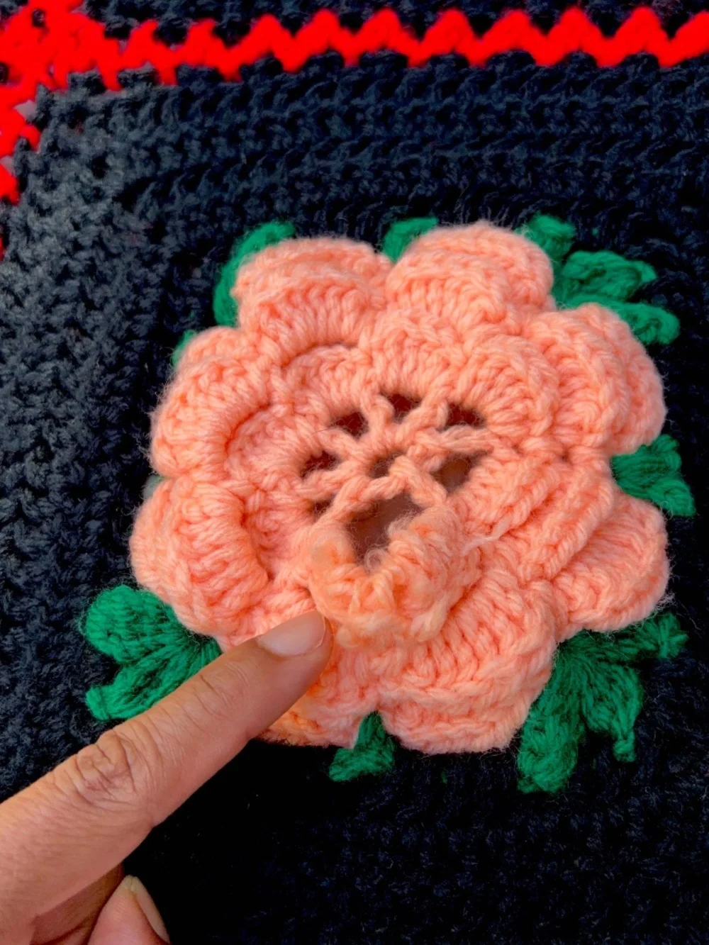 Handmade Crochet Afghan Throw 50.5x50.5 IN 3D Rose Floral Granny Square Blanket